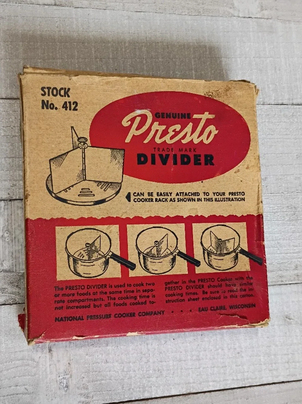 Vintage Presto Pressure Cooker 4 Qt Pot Divider Insert No. 412 Original Box